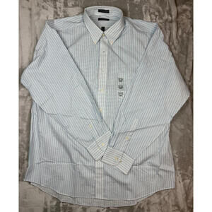 New IZOD Men's XL Wrinkle Free Long Sleeve Dress Shirt Blue & Teal Pin Stripped